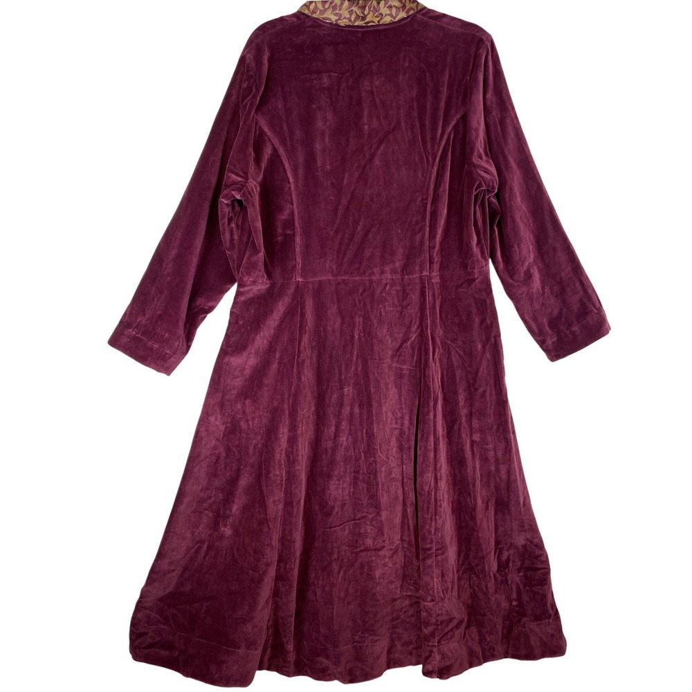 April Cornell Womens XL Purple Cotton Velvet Midi Dress Floral Collar Filigree - Picture 2 of 7